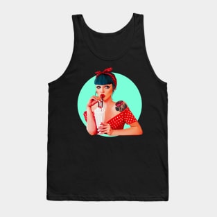 Pin up girl cartoon illustration vintage milkshake sexy woman Tank Top